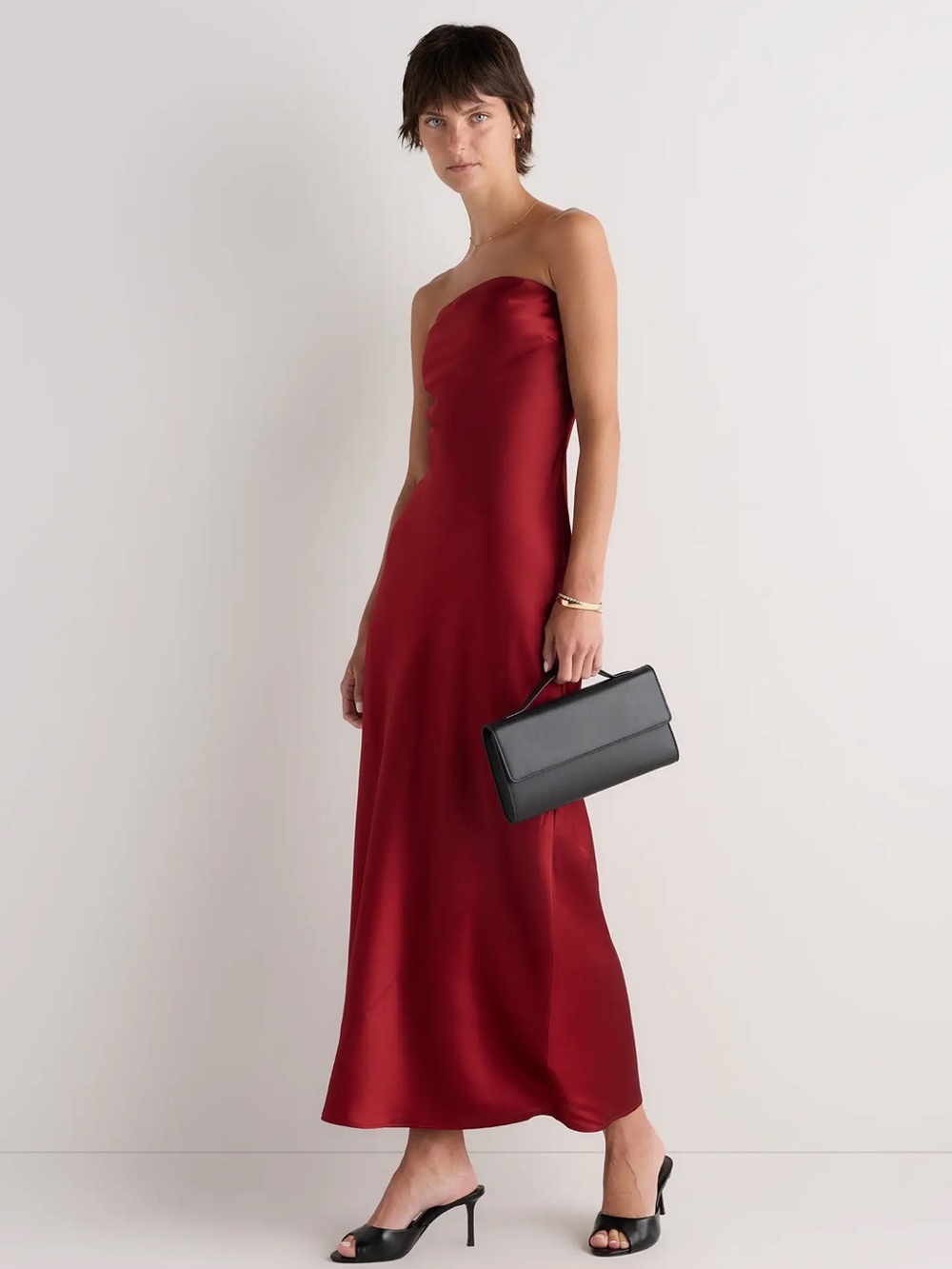 Quince Silk Strapless Midi Dress